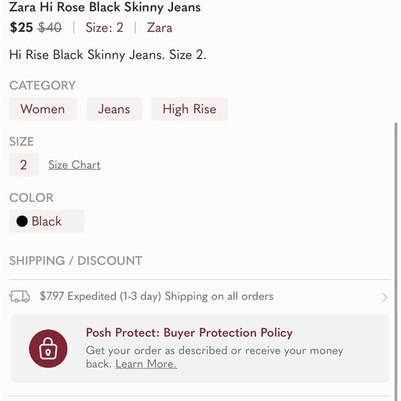 Zara - hi rise skinny black jeans women size 2 - Picture 4 of 4